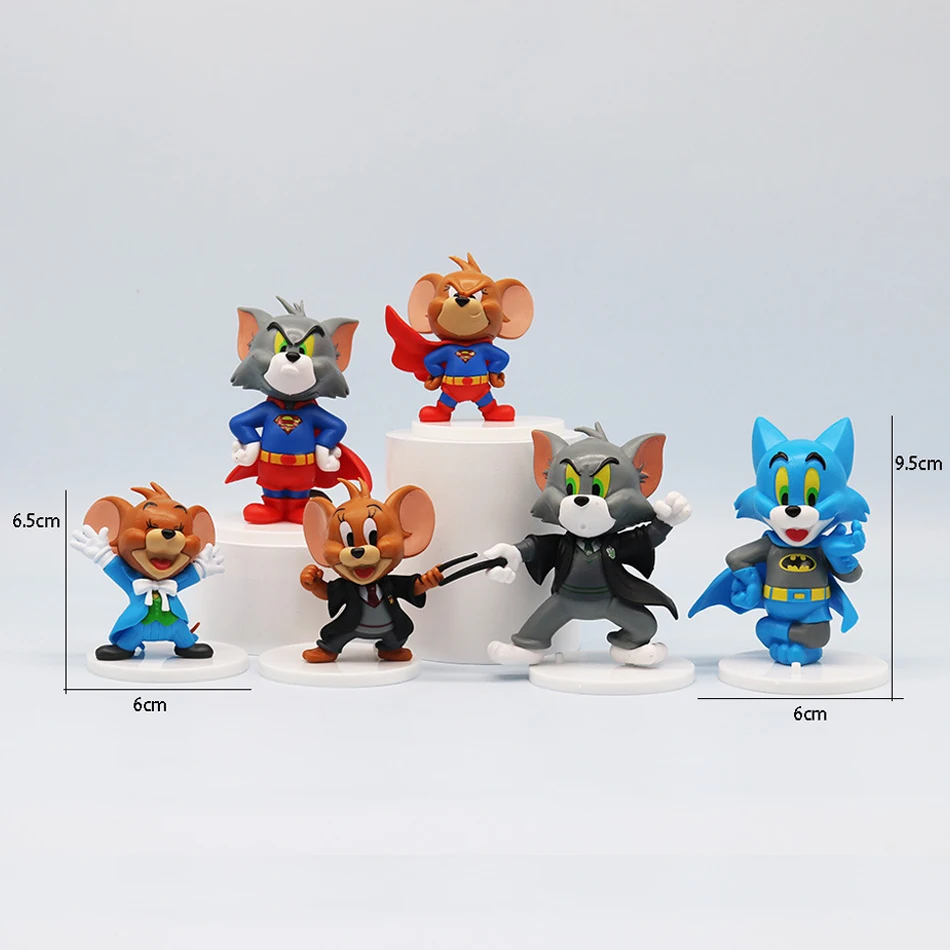 6pcs Cartoon Tom Cat Mouse Jerry Car Decoration Cute Desk Decorations Doll Miniature Action Figures for Fun Style Kids Gifts