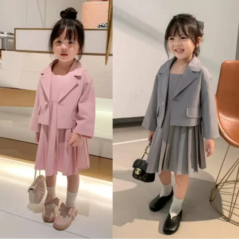 

Girls Suit Korean Small Suit Jacket And Undershirt Dress 2023 Fall New Children'S Clothing