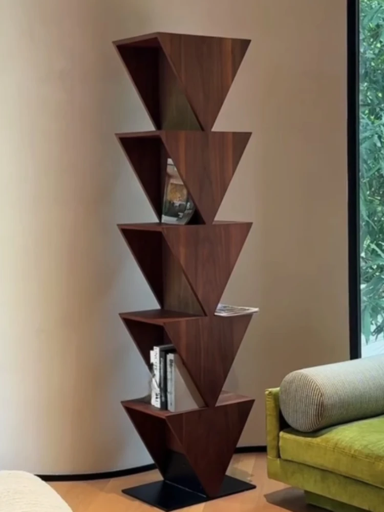 New Nakaguwabi sabi triangular solid wood integrated bookshelf storage rack, designer's creative living room