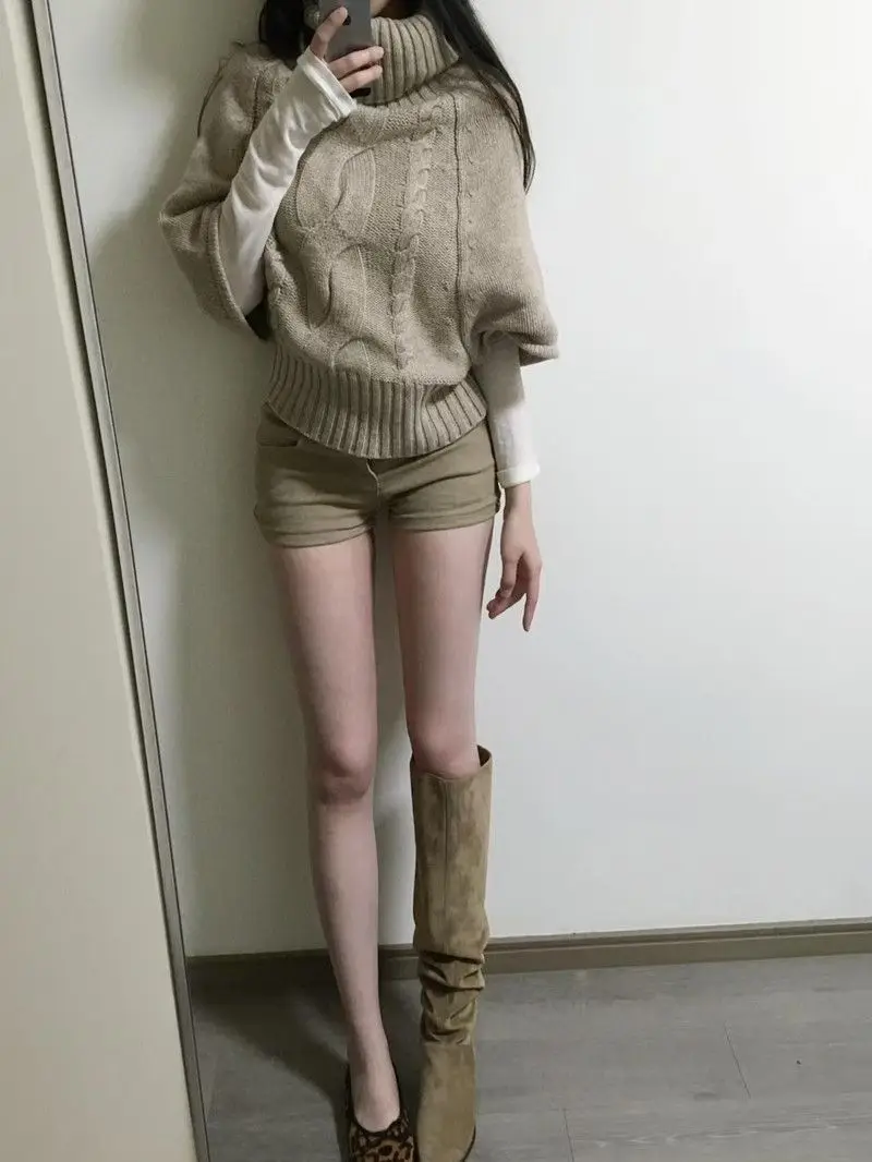 الخريف الشتاء موضة كل مباراة بلوفر مغزول عالية الرقبة البلوز سترة المرأة خمر شارع العليا سليم صالح علوي Sueter Mujer #3