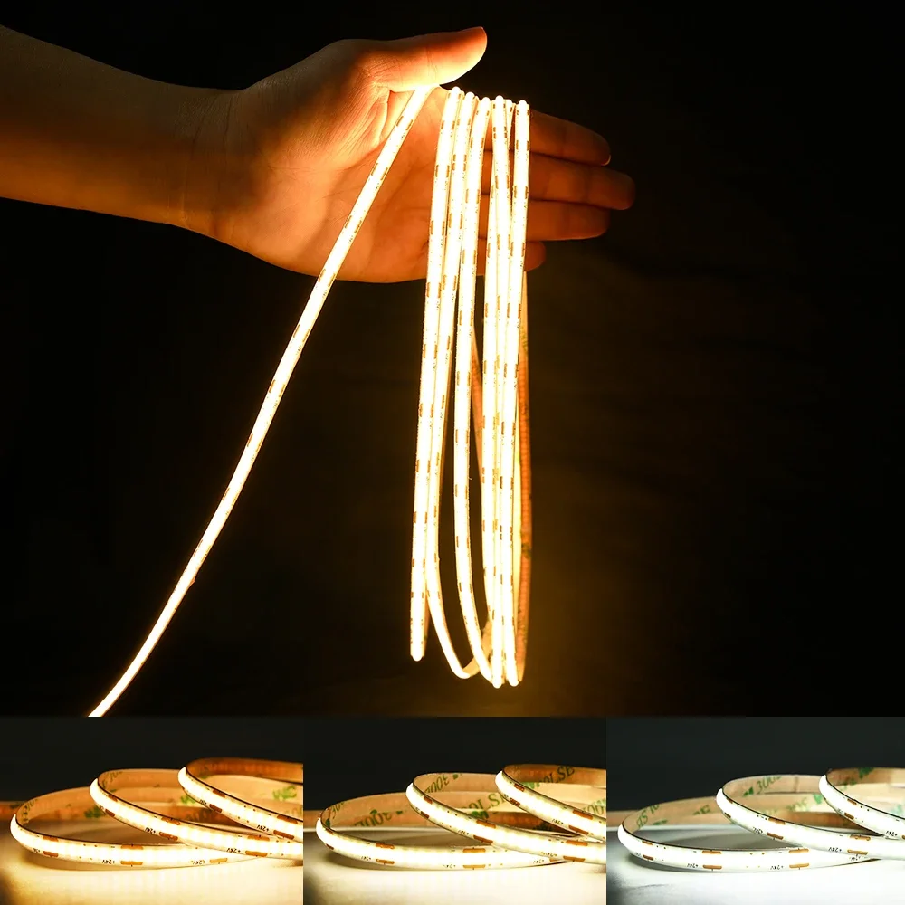 

5mm COB LED Strip 400LEDs/m High Density Flexible FOB Light Bar Warm Cold White 3000K 4000K 6500K For Decor Lighting DC12V/24V