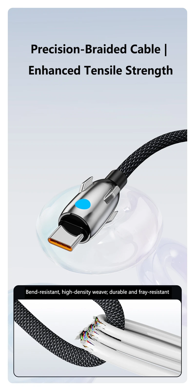 240W Schnellladekabel, geflochtenes Datenkabel, universelles Android- und USB-C-Schnellladekabel, U-zu-C, reines Kupfer, für Android, iPhone 15, 17 – Detail 4
