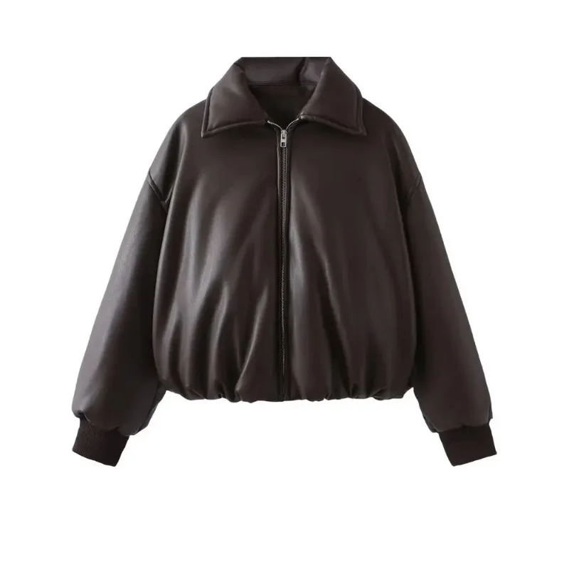 2026 Winter Women's Motor Biker Warm Faux Leather Parkas Coats Female Street Oversized Padded Thicken Short Bomber Jackets