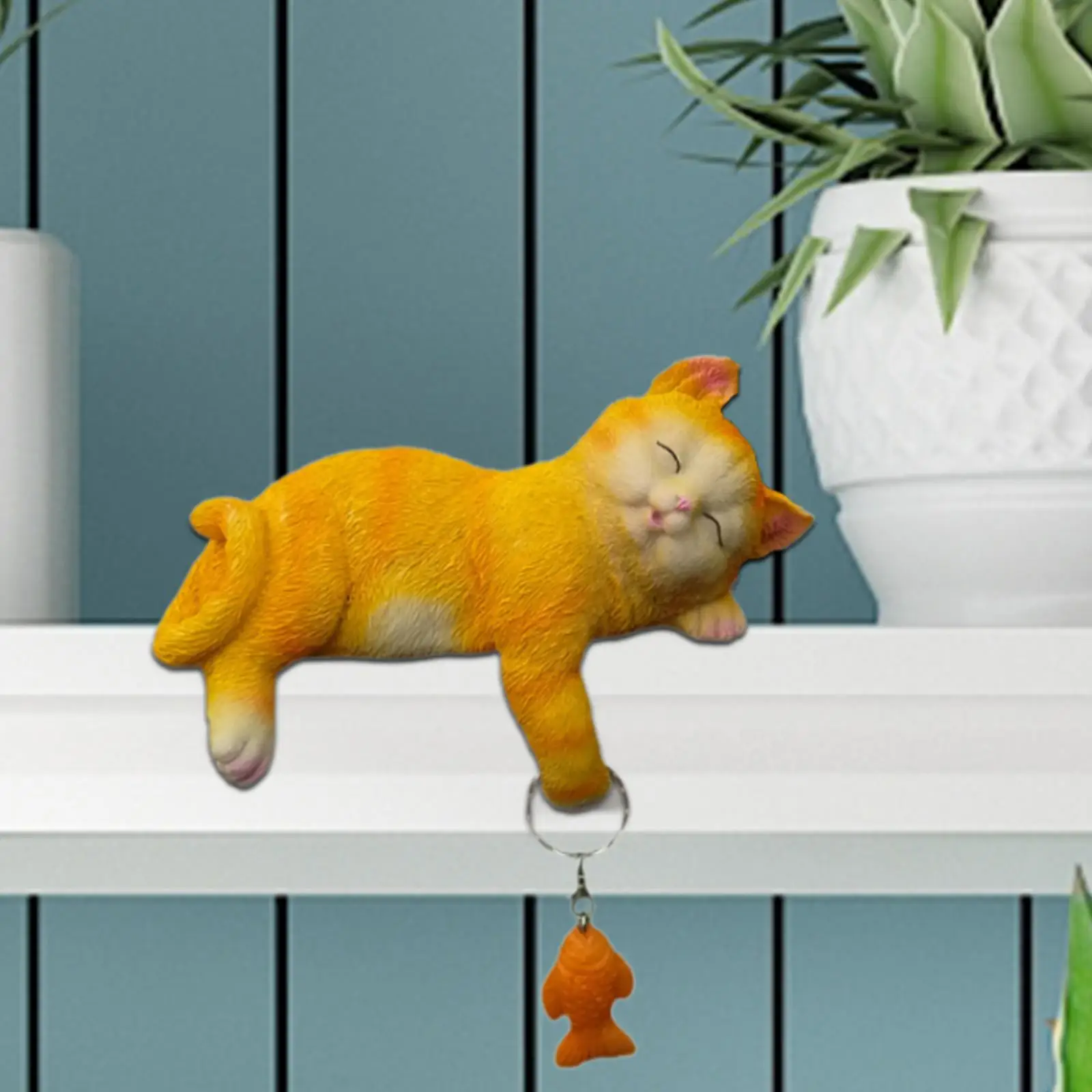 Sleeping Cat Garden Statue Animal Sculpture Fish Decorative Decor Lawn Ornament