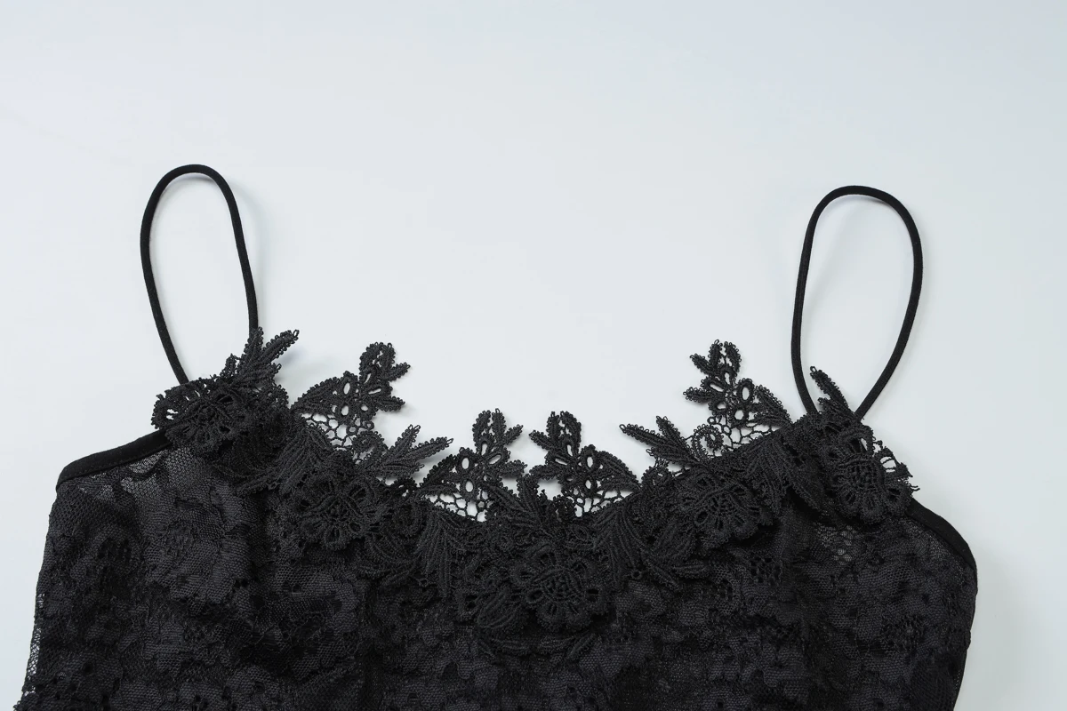 Hugcitar Damenmode, Spitze, solide Slips, Patchwork, sexy, schlank, durchsichtig, Minikleid, Sommerurlaub, Party, Nachtclub, Outfit – Detail 5