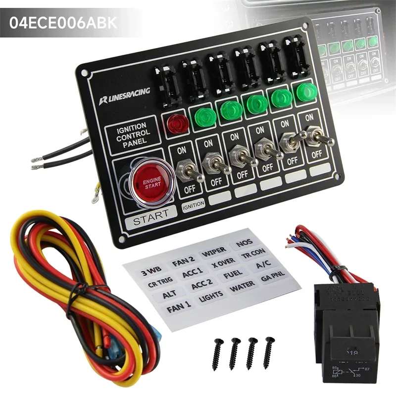 Switch Panel LR New version Start 6 Switch Lights Fused Racing Race Ignition Six Ways Engine Accessory Aluminum ABS Black