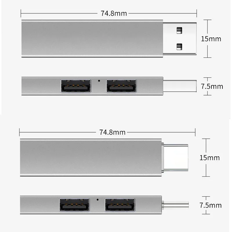 Type-c To USB 3.0+USB 2.0 Hub Extensions Ultra Slim Data Splitter For Phone Laptop Keyboard Mouse Printer,Card Reader