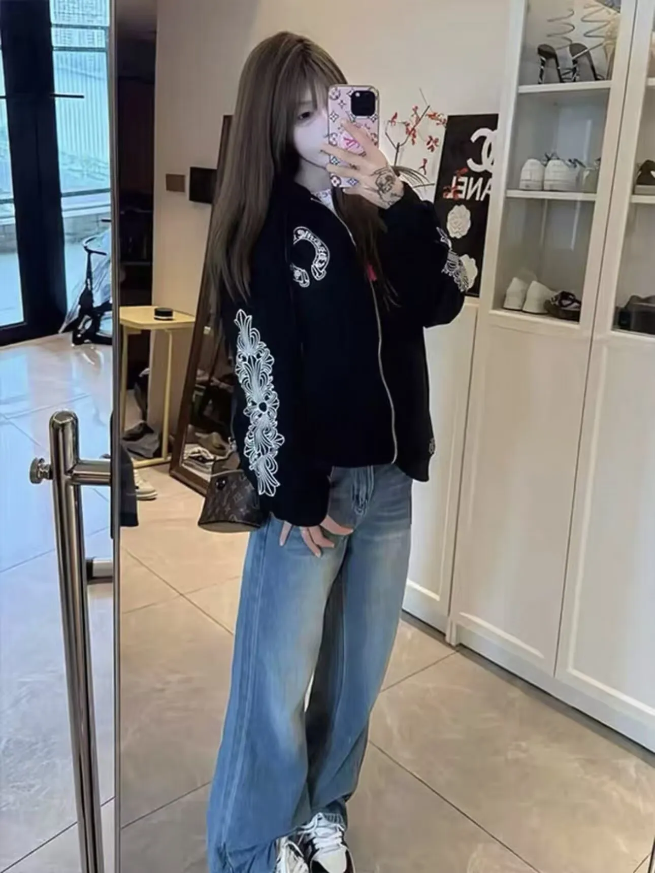 Street Sle Hoodie Damen Herbst Winter Casual Paar Offene Strickjacke Jaet Loose Fit Bedruckt Lange Sve Reißverschluss