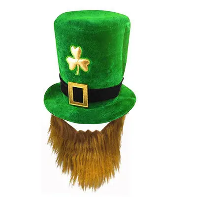 Drop ship Wholesale Green Irish Festival Promotional St. Patricks Day Hat St. Patricks Day Costumes Green Top Hat With Beard