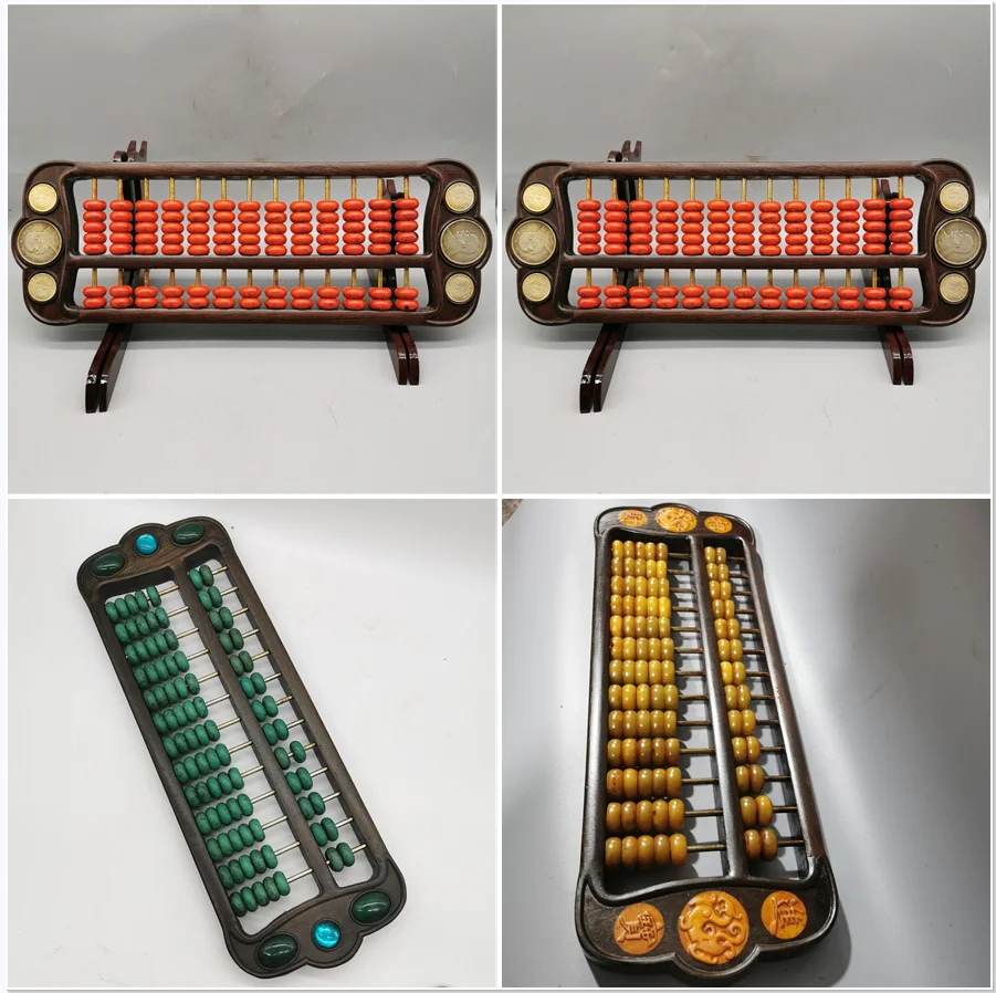 Chinese Antique Abacus Calculator Mathematical Counting Tool Wooden Jade Abacus Crafts Office Desk Home Decoration Accessories