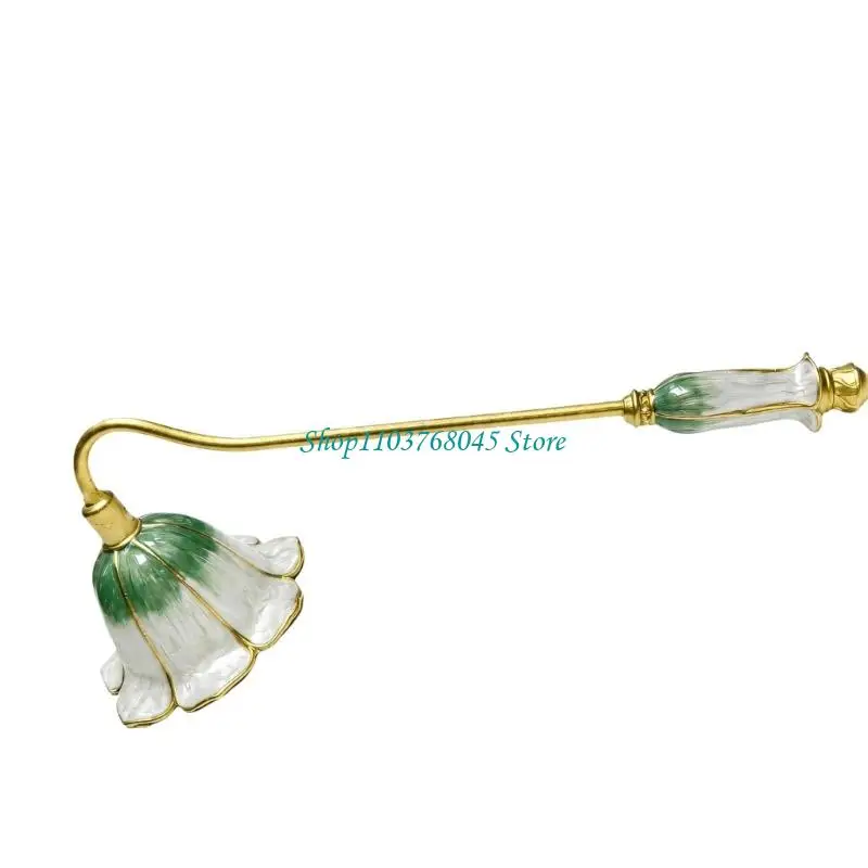 R53F Ornate Snuffer with Enamel Finish and Long Detailed Handle, Decorative Candle-Side Tool for Scented Cup and Jar