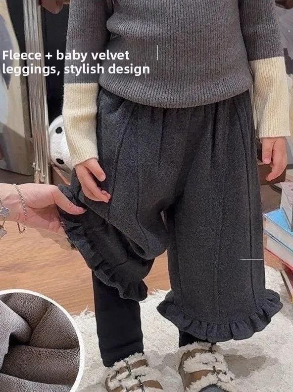 

Women's Winter Fce Lined Thiened Woolen Casual Pants High Waist Straight Leg High Faion Korean Sle Children's Pants