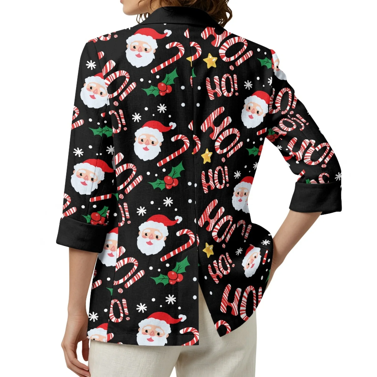 PENSTROLL Christmas Santa Pattern Linen Like Beach Coverups Outerwear for Women Loose Beach Cover Ups