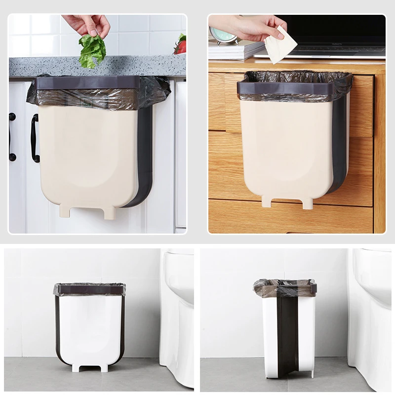 Wall Mounted Folding Waste Bin Kitchen Cabinet Door Hanging Trash Bin Car Garbage Trash Can for Bathroom Toilet Waste Storage