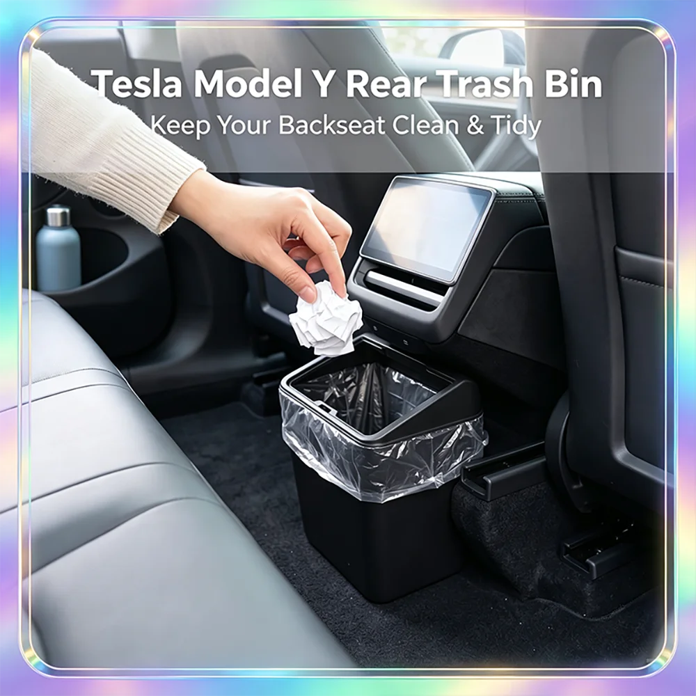 For Tesla Model Y 2025 ABS Car Rear Seat Storage Box Trash Bin With Cover Speical Organizer Umbrella Box Auto Interior Accessory - view 4