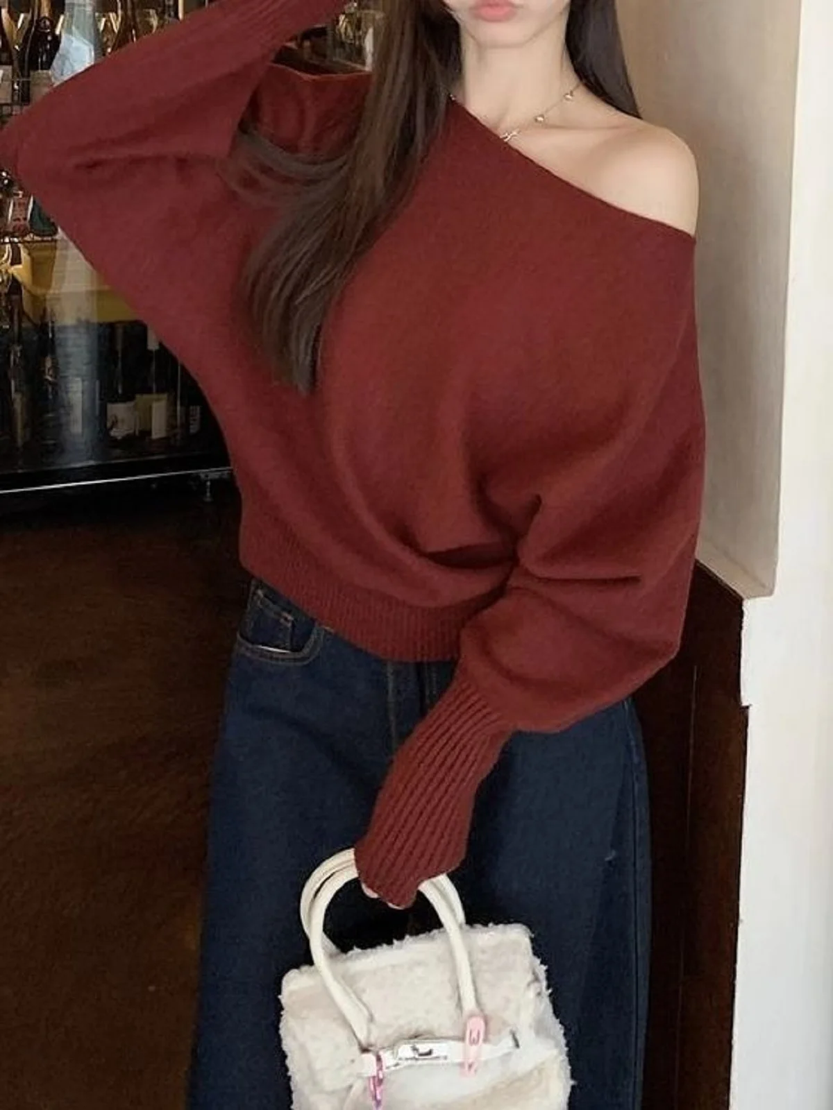Women Sweater Batwing  Sleeve 2026 Korean Fashion Thick Off Shoulder Pullover Soft Cozy  Loose Casual Autumn Outwear Clothing