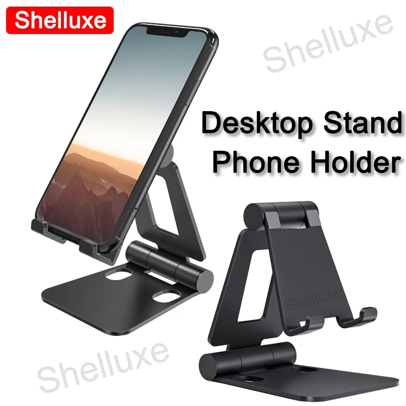 Metal Aluminum Alloy Dual Folding Mobile Phone Desktop Holder Stand Shelluxe For iPhone Samsung Phone Portable Folding Holder