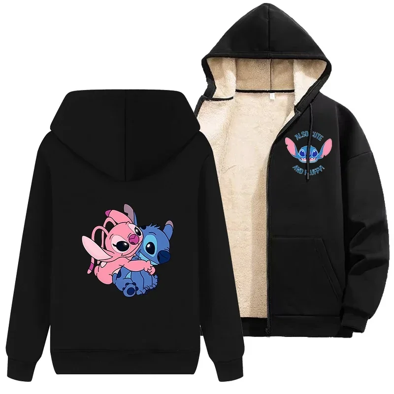 Casaco Disney, com capuz com fecho de correr, manga comprida, velo, quente, moletom casual, streetwear esportivo, casacos dos desenhos animados,