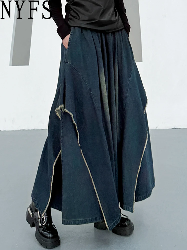 

NYFS винтажные лоскутные свободные женские джинсы больших размеров с высокой талией, осенние модные джинсовые широкие брюки