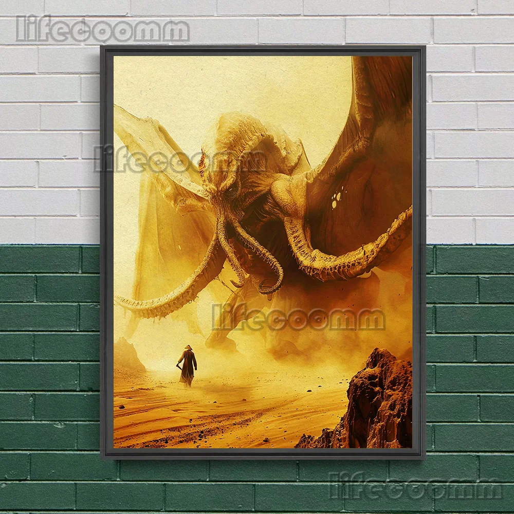 The Awakened Cthulhu God,Gothic Wall Art Canvas Painting, Great Old One Abstract Art Poster And Print, Home Decoration Unframed