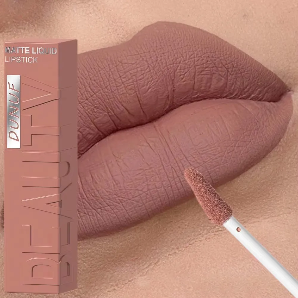 DUNUF 8-Color Lip Matte Velvet Smooth Easy-to-Apply Square Gloss Tube Waterproof Three-Dimensional Sexy Plumping Makeup Lipstick