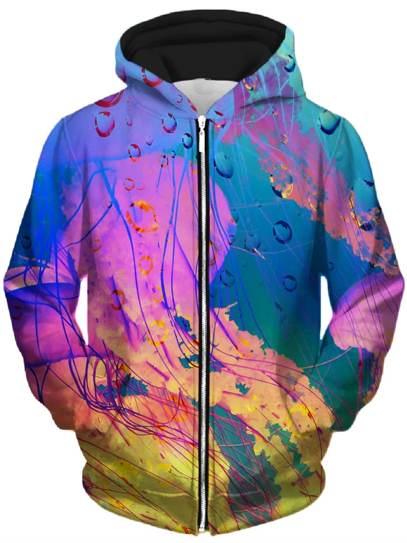 Rainbow Graphic 3d Printed Zip Up Hoodies For Male Casual Hooded Pullover Men\'s Fashion Hip Pop Sweatshirts Colorful Zipper Coat