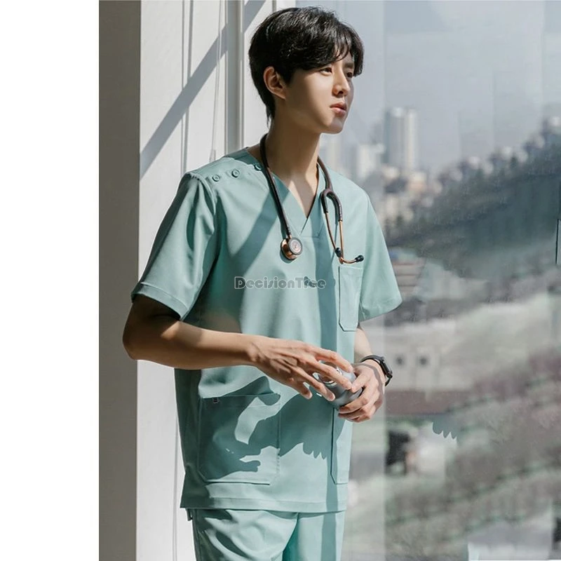 

2024 nurse dress korean style new work uniform mouth cavity hospital men and women doctors short sleeve shirt pants suit w646