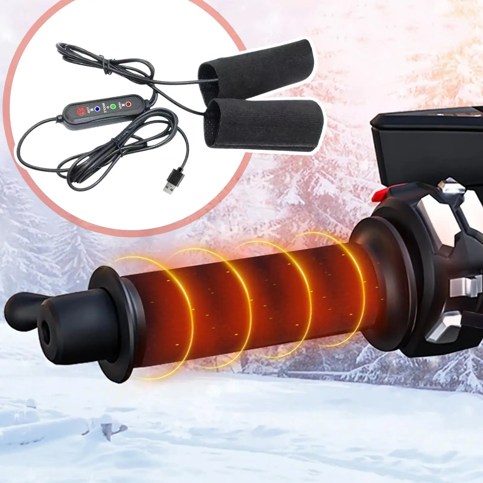 

USB Heated Motorcycle Grips 3 Temperature Adjustable Handlebar Warmers for Bike Scooter Winter Riding Touring Night Commuting