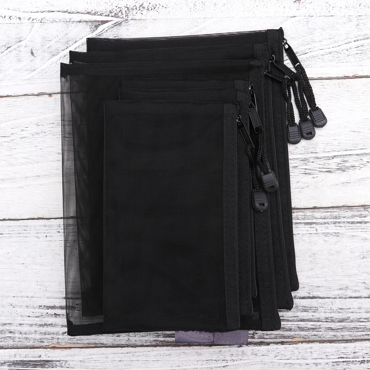 Sacs de papeterie en maille, 6 pièces, noir, Transparent, Portable, fermeture éclair, crayon, dossier de documents, bureau, école