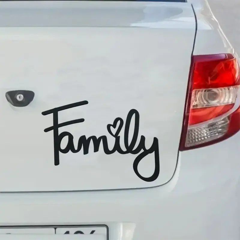 1pc Vinyl Family with Heart Decal Sticker - Adhesive Black Lettering for Car, Laptop, Phone, Window, Wall, Cup - Durable Auto Ac