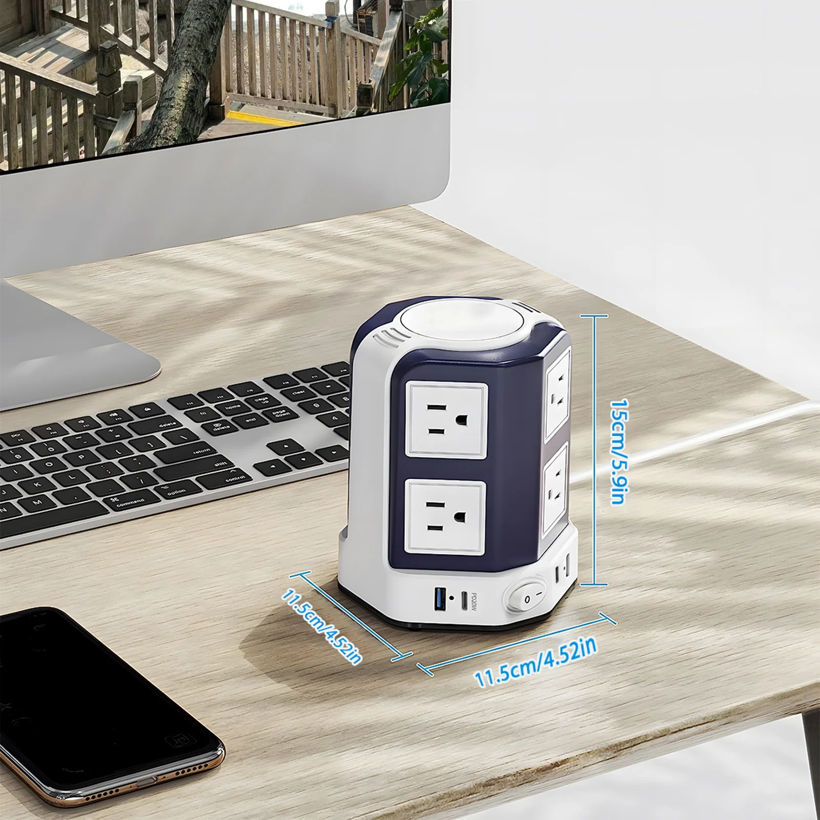 Power Strip Tower 8 Outlets with 4 USB Ports Surge Protector 9.84FT Extension Cord US Plug Vertical Multi Electrical Sockets