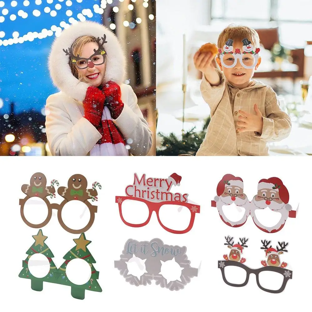 

9pcs/set Cartoon Santa Claus Paper Glasses Papper Foldable Snowflake Elk Glasses Santa Claus/Snowman/Christmas Tree