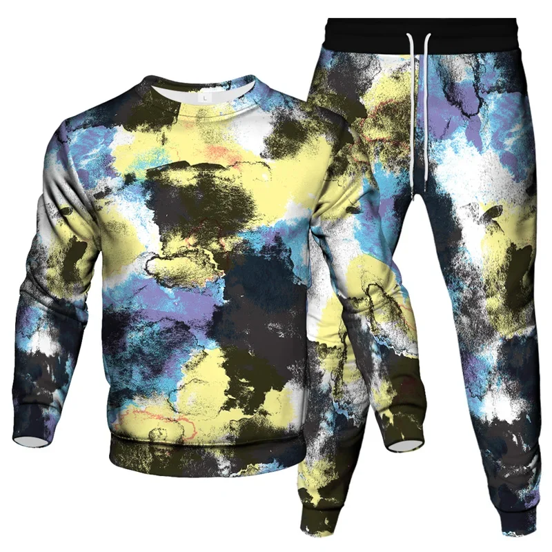 Fashion Tie Dye Vortex Colorful Pattern 3D Print\ Men Tracksuit Outdoor Casual Clothes Suit Jogging Pant Sweatshirt 2 Piece Set