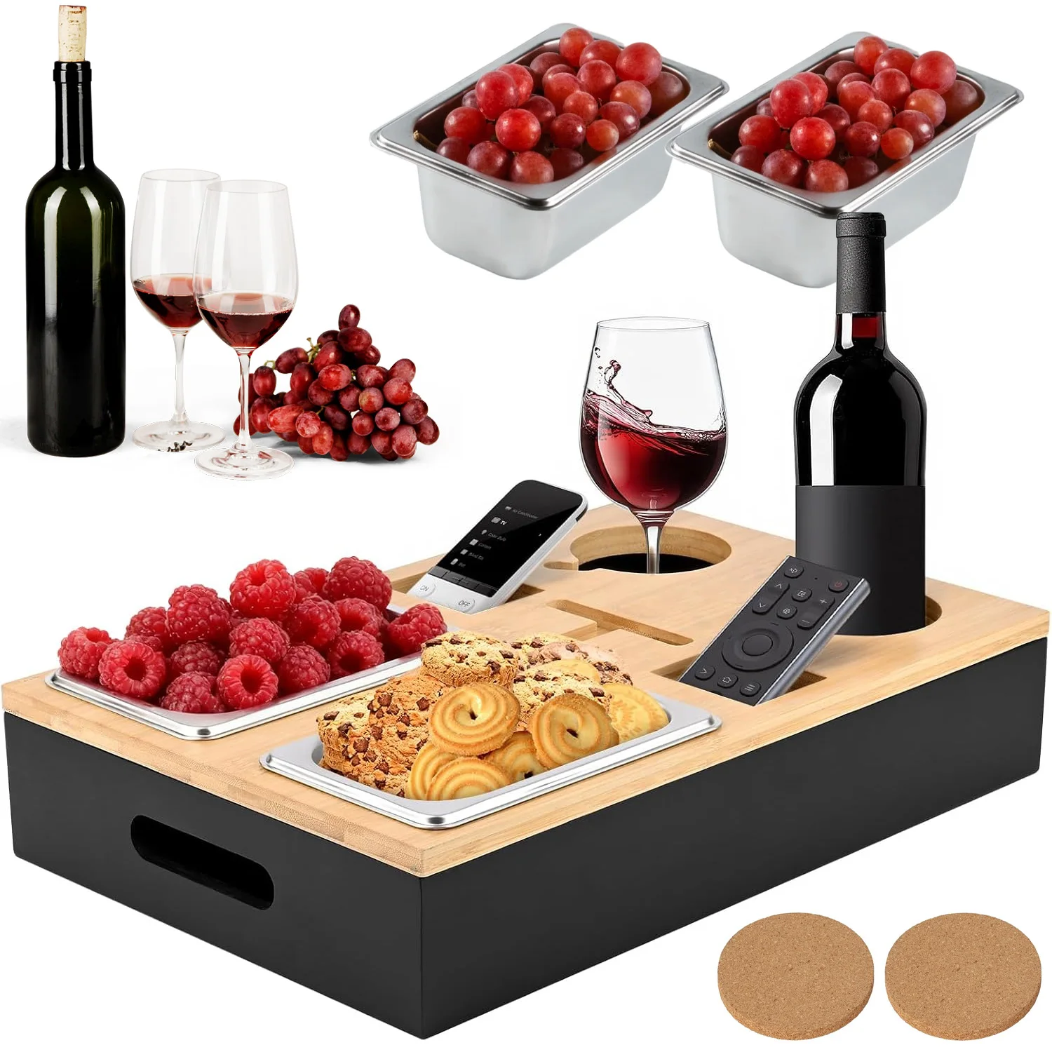 Snack-Box-Organizer für Couch, Bar-Aufbewahrungsbox, Snack-Organizer-Tablett für Sofa mit Flaschenöffner für Wohnzimmer, Sofa, Restaurant, Picknick, Party