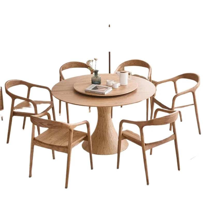 LMM small apartment retro simple household small waist belt turntable solid wood round table