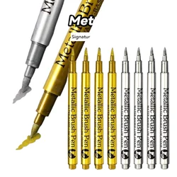 1/2/4/6Pcs Brush Metallic Marker Pens Gold Silver Permanent Art Markers For Glass Ceramics Resin Crafts Scrapbooking Painting