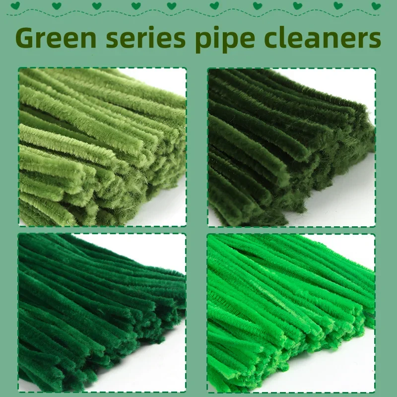 1000/100Pcs 30cm Green Pipe Cleaners Chenille Stem Solid Color Pipe Cleaners Set for Pipe Cleaners DIY Arts Crafts Decorations