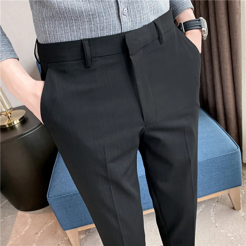 Plus Size 40 42 Spring Summer Double Line Stripe Suit Pants Men Clothing 2022 Korean Slim Fit Business Formal Wear Office Pants