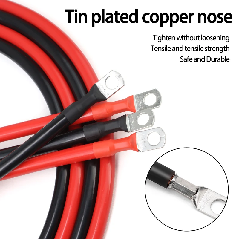 4AWG 6AWG 8AWG Batterie-Verbindungskabel PVC-Isoliert Reiner Kupferdraht 20/30/40/50/60/100CM mit M8 Verzinntem Kupferkabelschuh – Detail 3