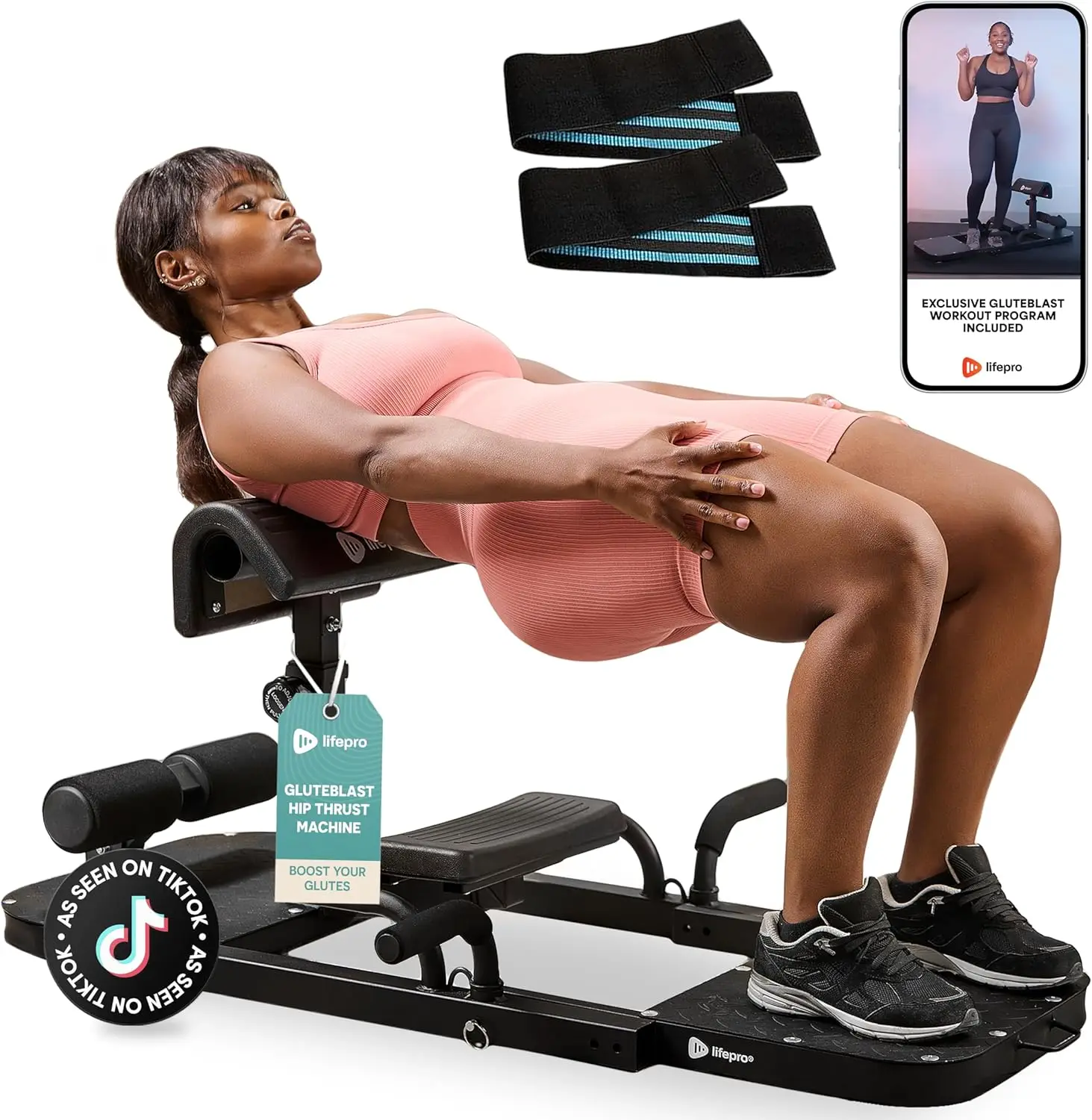 Hip Thrust Machine, Premium Squat & Glute Machine for Home Gym with Resistance Bands, Multipurpose Glute Bench Targets Glutes