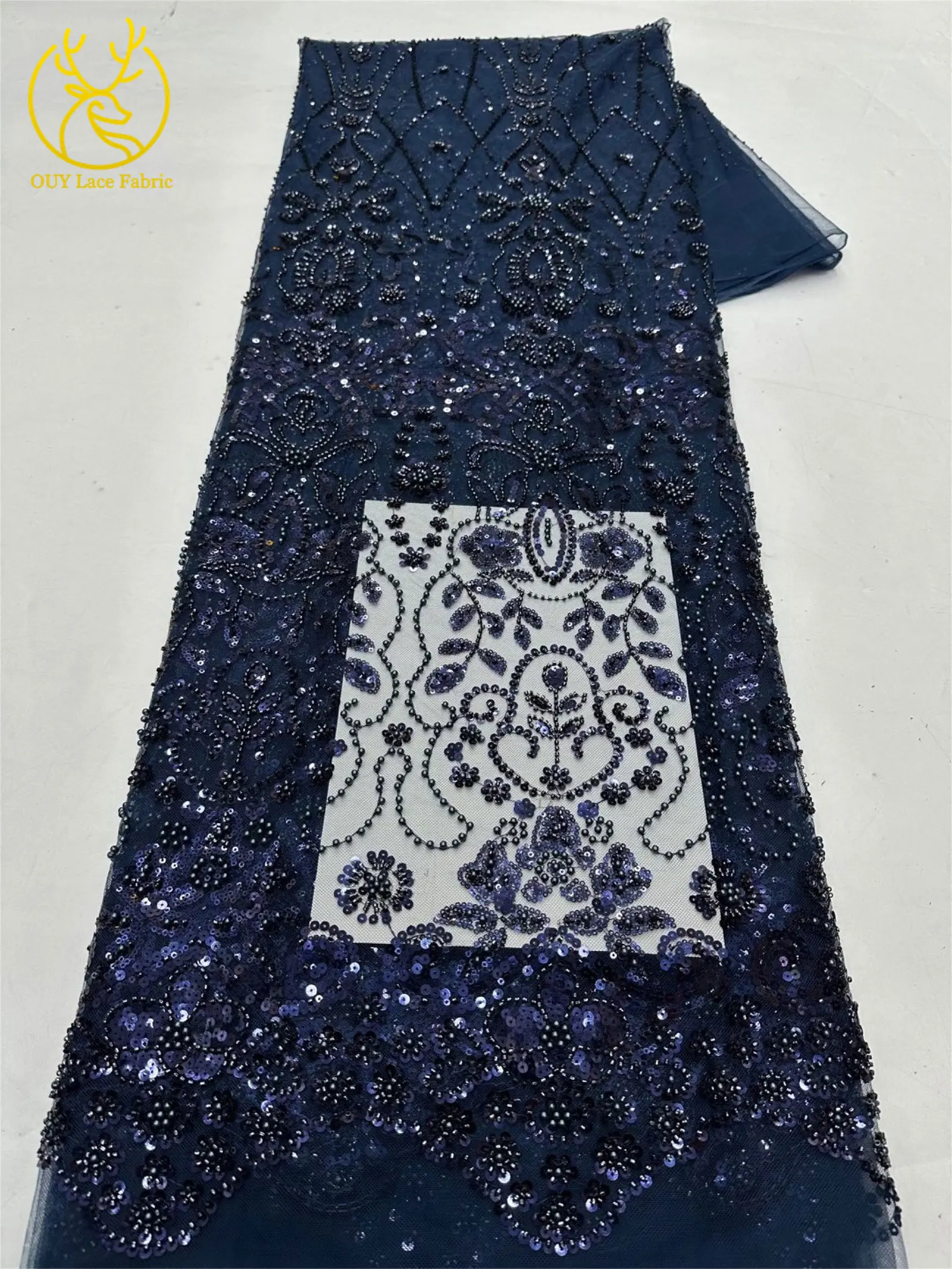 5 Yards meistverkaufter afrikanischer Pailletten-Spitzenstoff, hochwertige Mode, nigerianischer Perlen-Tüll-Spitzenstoff, Nähen von Partykleidern – Detail 18