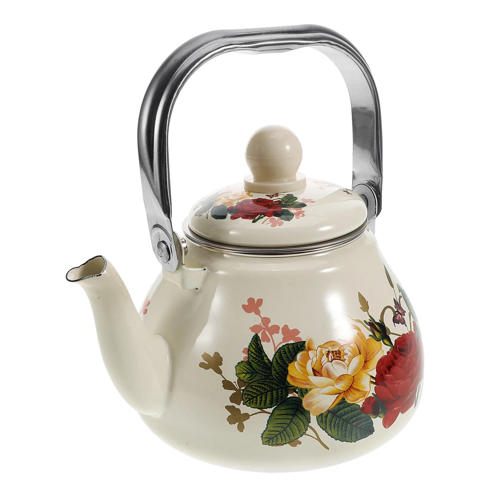 

Enamel Teapot 1L Capacity Stovetop Vintage Floral Design with Strainer for Loose Tea Kitchen Gadgets Retro Style