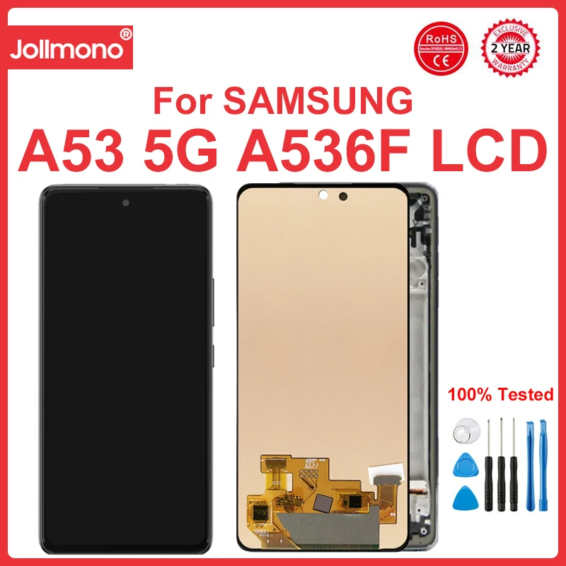 

Super AMOLED A53 5G Display Screen with frame, for Samsung Galaxy A53 5G A536 A536B A536U Lcd Display Touch Screen Replacement