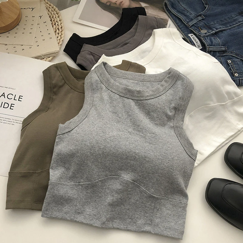Summer Short I-Word Undershirt Women Beauty All-In-One With Bra Pads Inner Slimming Wrap Short Section Navel Sleeveless Vest