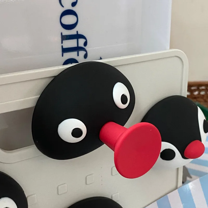 Pout towel hook cute Penguin punch-free no trace wall paste hook 3D refrigerator sticker simple Household bathroom accessories