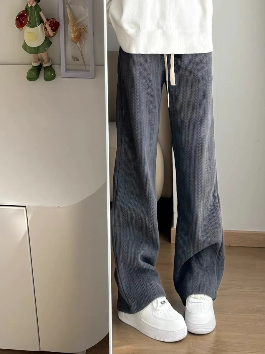 

Мужские брюки прямого кроя на флисовой подкладке с узором «пшеничные колосья», теплые зимние повседневные брюки, молодежный бренд, эластичный пояс