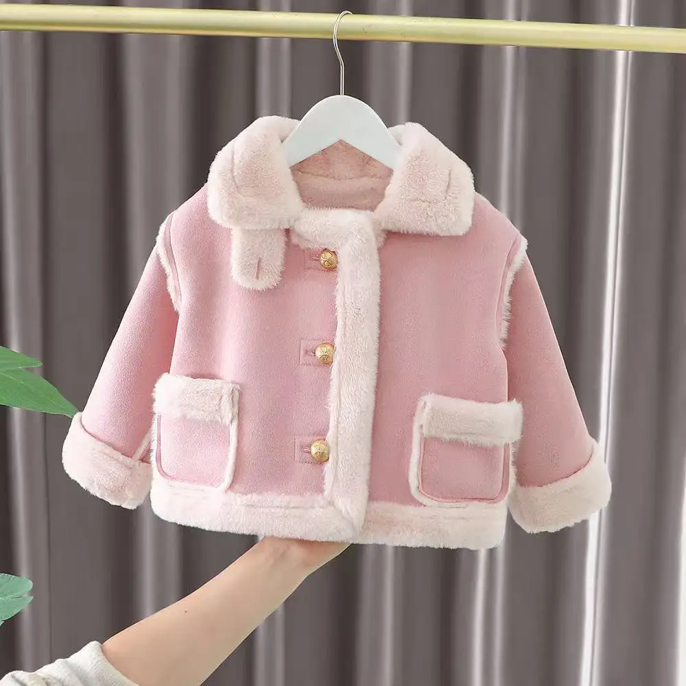 

Winter Outerwear Kids Plus Velvet Coats Princess Girls Winter Coat 2-7 Year Faux Shearling Fleece-Lined