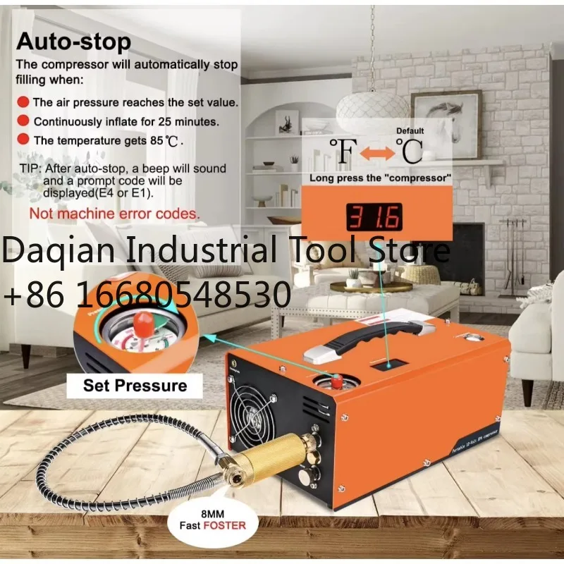 s32PCP Compressor Automatically Shuts Down 4500Psi/30Mpa Oil-free/water-free Set Pressure, External Power Adapter Pcp Pump