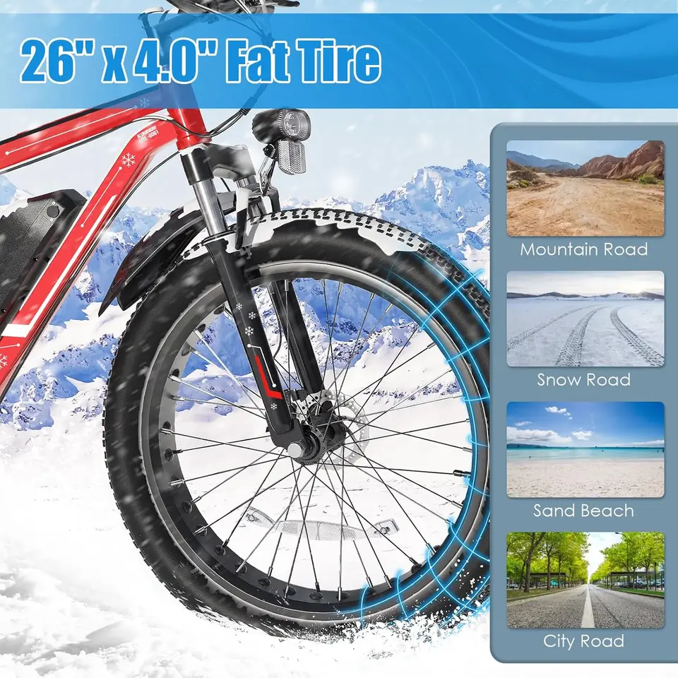 26" Fat Tire Electric Bike for Adults - 48V 750W Powerful Motor, 40 Miles Range, Dual Suspension, All-Terrain E-Bike image 5