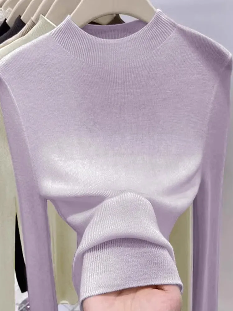 Slim Fit Long Sve f High Collar Pure Color Casual Knitted Base irt Korean Sle Faionable Thinming Leisure Top